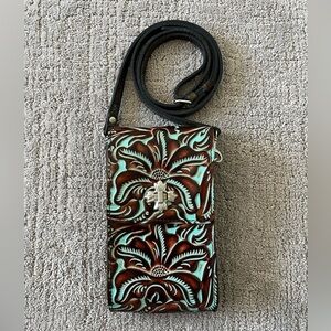 Patricia Nash Canicella Turquoise Tooled Phone Crossbody